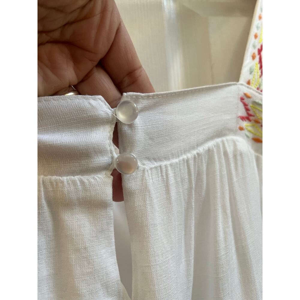 Blue Rain White Square Neckline Boho Tiered Mini Sun Dress Large 34 Inch Long - Picture 10 of 15